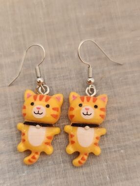 Orange Cat Dangle Earrings